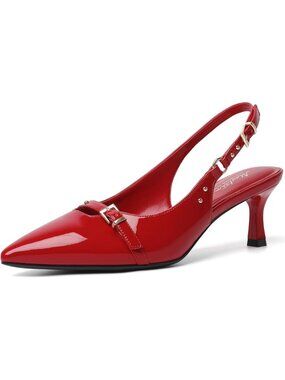 Women's Red-09 Slingback Pointed Closed Toe Kitten Heels Pumps Shoes
